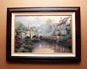 lot 16 image: Cobblestone Brooke by Thomas Kinkade Signed and Numbered Large Wall Art