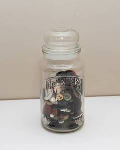 lot 137 image: Planters Peanuts Glass Container and Buttons