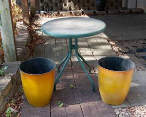 lot 209 image: Glass Patio Table and Plastic Planters