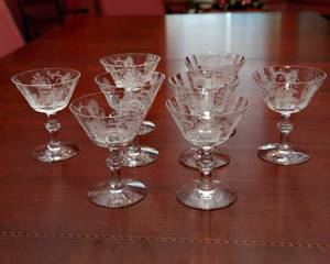lot 61 image: Vintage Etched Crystal Champagne Glasses