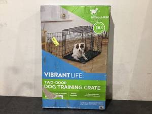 lot 530 image: Vibrant Life Double Door Metal Wire Dog Crate with Leak-Proof Pan and Divider, 36 inch