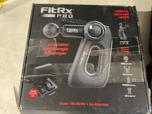 lot 301 image: FitRx Pro Neck and Back Massager, Handheld Percussion Massage Gun with Multiple Angles, Speeds and Attachments