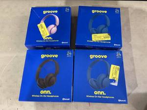lot 384 image: LOT OF 4 Groove Onn. Wireless Over-Ear Headphones with Active Noise Canceling