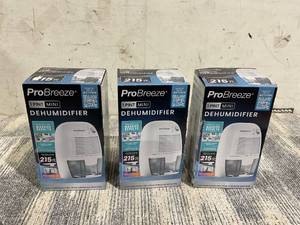 lot 169 image: LOT OF 3 Pro Breeze 1 Pint Portable Dehumidifier Ultra Quiet 17oz Dehumidifier for Rooms up to 215 sqft
