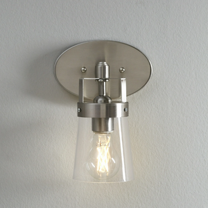 lot 112 image: LOT OF 4 Better Homes & Gardens Modern Wall Sconce, Glass Shade Satin Nickel Finish