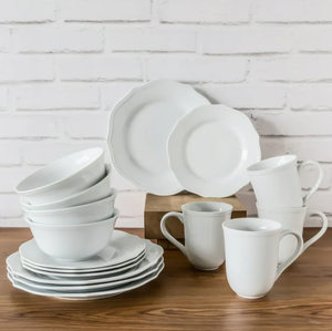 lot 161 image: 16PCS Better Homes & Gardens Carnaby Scalloped Porcelain Dinnerware Set