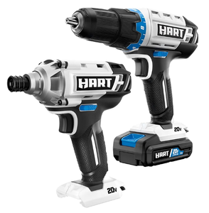 lot 185 image: 2PCS HART 20-Volt Cordless 12 Drill and Impact Driver Combo Kit