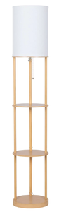 lot 190 image: Mainstays 62 Brown Wood Finish Shelf Floor Lamp with Hardback KD Shade