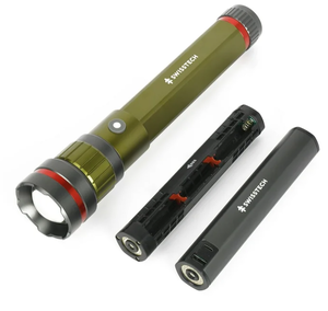 lot 586 image: Swiss Tech 6500 Lumen LED Flashlight Rechargeable Dual Power AAUSB, Charging Bank, IP67 Waterproof