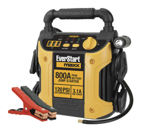 lot 589 image: EverStart Maxx 800 Peak Amp Jump Starter w 120 PSI Compressor, pivoting LED light, 3X USB ports