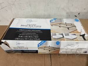 lot 611 image: Mainstays 7 TwinFullQueen Size Adjustable Metal Bed Frame, Black, Box Spring Required