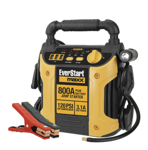 lot 528 image: 800 Peak Amp Jump Starter w 120 PSI Compressor, pivoting LED light, 3X USB ports