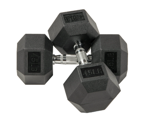 lot 543 image: BalanceFrom Rubber Encased Hex Dumbbells, 45 lbs Pair, Black