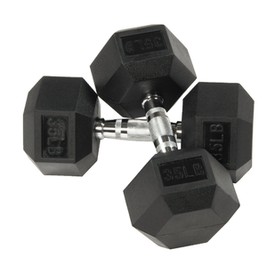 lot 547 image: BalanceFrom Rubber Encased Hex Dumbbells, 35 lbs Pair, Black