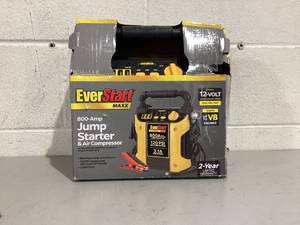 lot 593 image: 800 Peak Amp Jump Starter w 120 PSI Compressor, pivoting LED light, 3X USB ports