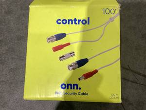 lot 572 image: onn. BNC Video Power Wire Cord,100ft,White, Wire for Security Camera, CCTV, DVR, Surveillance System, Plug & Play