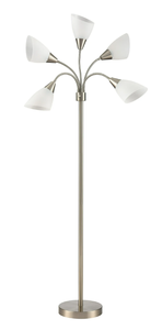 lot 723 image: Simplee Adesso 67 Adjustable 5 Lite Brushed Steel Metal Floor Lamp