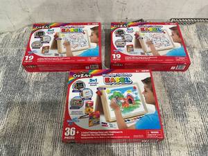 lot 730 image: LOT OF 3 Cra-Z-Art 5-in-1 19PCS Portable Wood Tabletop Art Easel with Chalkboard and Dry Erase Board