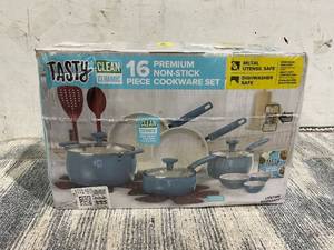 lot 714 image: 16PCS Tasty Clean Ceramic Non-Stick Aluminum Cookware Set