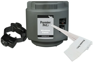 lot 167 image: Premier Pet Wireless Fence for Dogs .5 Acre Adjustable Circular Barrier, Wire-Free Electric Fence, Waterproof Collar, Tone & Static Correction, Portable, Expandable-Add Pets & Coverage Area