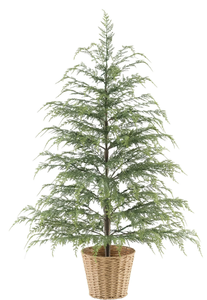 lot 215 image: Potted 4ft Pre-Lit Twinkle LED Cypress Artificial Christmas Tree, Green, 100 LED, by My Texas House