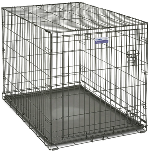 lot 282 image: MidWest Homes for Pets Newly Enhanced Single Door iCrate Dog Crate, Includes Leak-Proof Pan, Floor Protecting Feet, Divider Panel & New Patented Features, Measures 42L x 28W x 30H Inches, Black