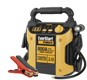 lot 293 image: 800 Peak Amp Jump Starter w 120 PSI Compressor, pivoting LED light, 3X USB ports