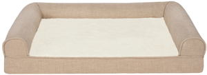 lot 408 image: FurHaven Plush & Performance Linen Orthopedic Sofa Pet Bed for Dogs & Cats - Flax, Large