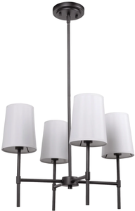 lot 412 image: Better Homes & Gardens Meadowood 4-Light Chandelier, Matte Black Finish, White Fabric Shades, LED Bulbs Included