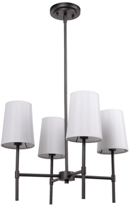 lot 413 image: Better Homes & Gardens Meadowood 4-Light Chandelier, Matte Black Finish, White Fabric Shades, LED Bulbs Included