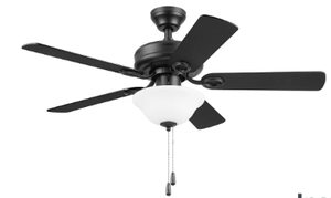 lot 456 image: Mainstays 44 Black Indoor Ceiling Fan with Light, 5 Blades, Pull Chains & Reverse Airflow