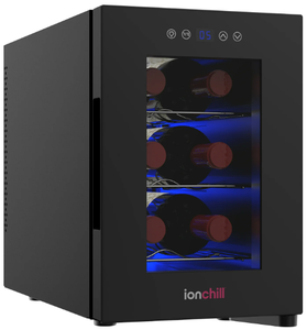 lot 503 image: Ionchill 6-Bottle Wine Cooler, New Standard Door Mini Fridge with Wine Rack and Temp. Control, 9.75in
