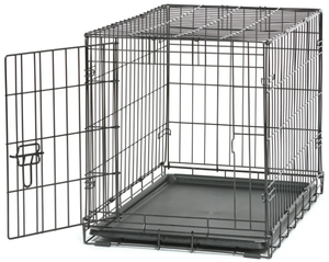 lot 510 image: Vibrant Life Single Door Folding Metal Wire Dog Crate with Divider and Tray, Black, 30