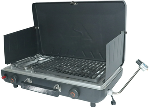 lot 521 image: Ozark Trail Propane 2-in-1 Portable 2 Burner Grill Camp Stove, Model GCT2220WB