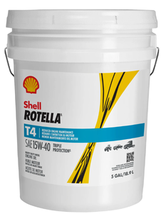 lot 553 image: Shell Rotella T4 Triple Protection 15W-40 Diesel Engine Oil, 5 Gallon