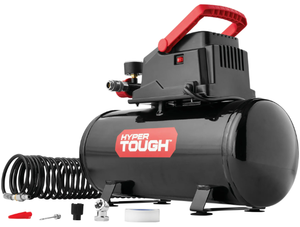 lot 577 image: Hyper Tough 3 Gallon Oil-free Portable Air Compressor with Hose & Inflation Accessory Kit, 100 PSI