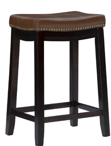 lot 580 image: Linon Claridge 26 Backless Indoor Wood Counter Stool, Dark BrownCognac Faux Leather