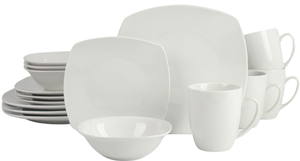 lot 604 image: 10 Strawberry Street Simply Square 16 Piece Dinnerware Set, Porcelain, White