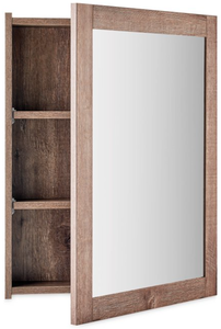 lot 605 image: Mainstays Mirror Medicine Cabinet with Adjustable Shelves, Wood Grain
