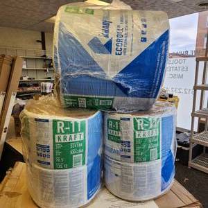 lot 147 image: Lot Of Three Rolls Of KRAFT R-11 Insulation 3.5 Thickness 23 Width 70.5 Length 135.12 Square Feet