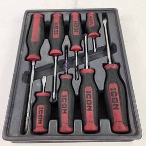 lot 153 image: Lot Of Eight Icon Screwdrivers Flat And Philips Good Condition