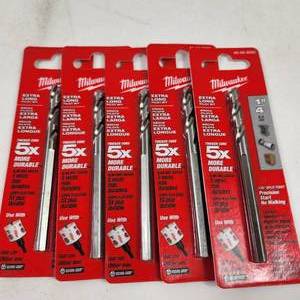 lot 166 image: Lot Of Five New Milwaukee Extra Long Pilot Bits 49-56-8000