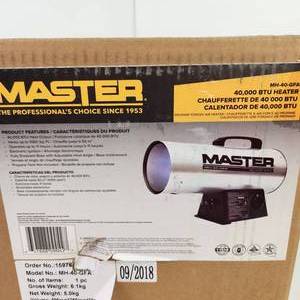 lot 184 image: New Master 40,000 BTU Heater MH-40-GFA Heats Up To 1000 Sq. Ft. Operates Up To 11 Hours
