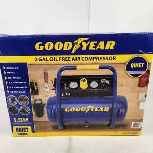 lot 186 image: New Good Year 2 Gal Oil Free Air Compressor TAW-0508S Ultra Quiet Oil Free Pump