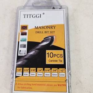 lot 209 image: New TITGGI Masonry Drill Bit Set 10 Piece Set Carbide Tip