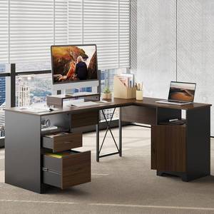 lot 54 image: Bestier L-Shaped Desk with File Drawers