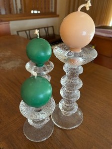 Vintage Glass Candlesticks with Candles