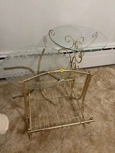 2 Glass Top Tables and Magazine Stand