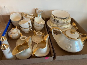 Vintage Pearl Iridescent China hand Decorated 22k and 24k gold