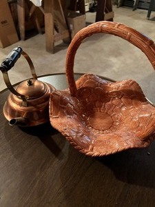Ceramic Basket and Copper Teapot